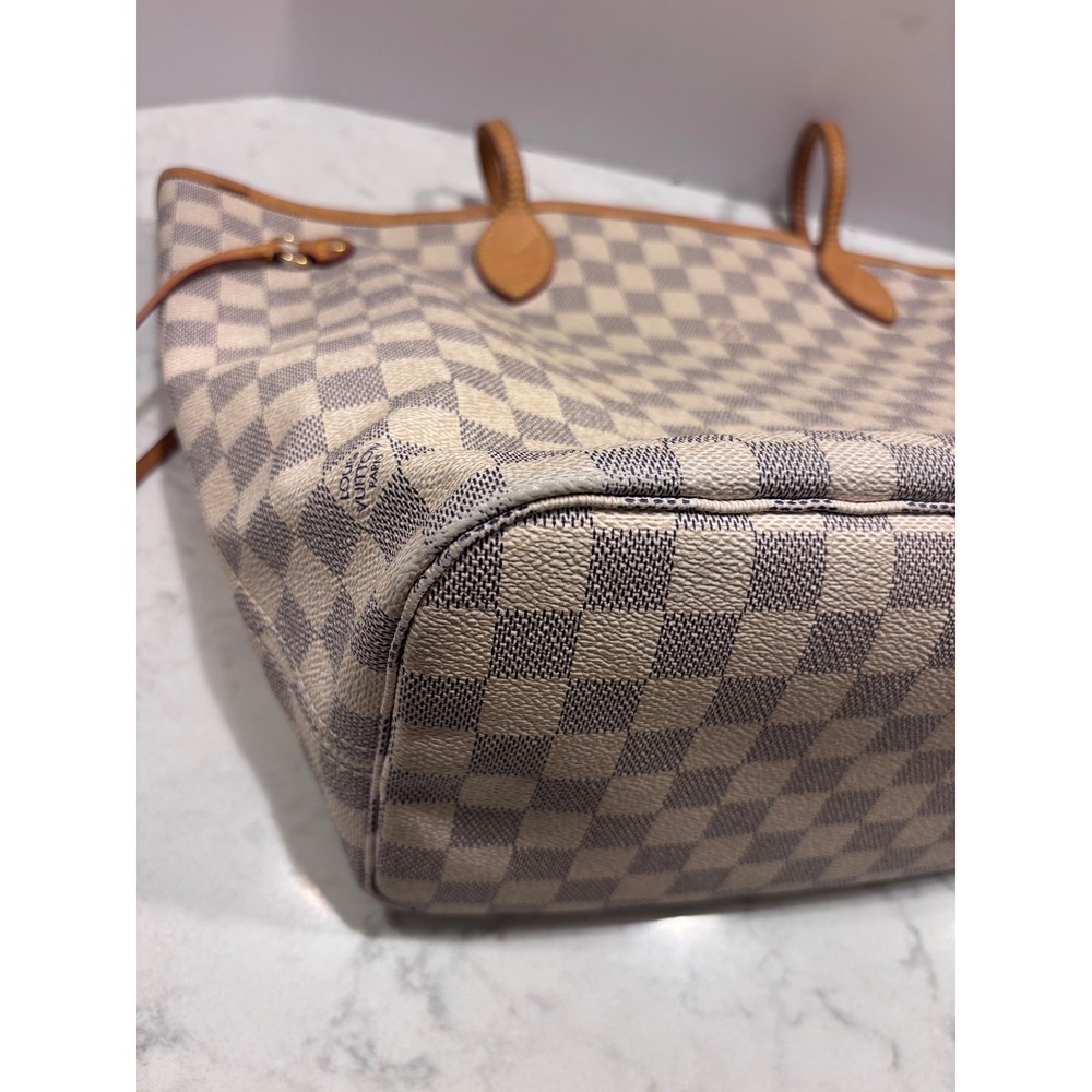 Louis Vuitton Neverfull MM Damier Azur Canvas Tote Bag White Blue Shoulder Bag - Picture 12 of 16